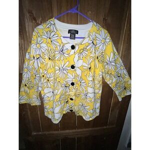 Women’s Cable & Gauge Yellow Floral Cardigan Quarter Sleeve Missy XL